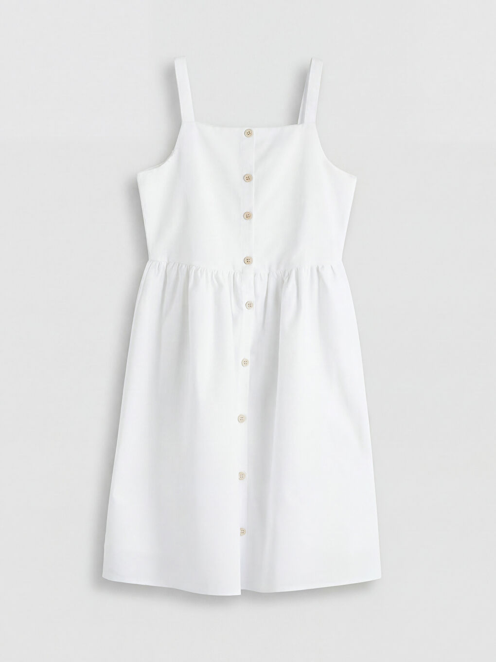 Beyaz Kare Yaka Askılı Kız Çocuk Poplin Elbise