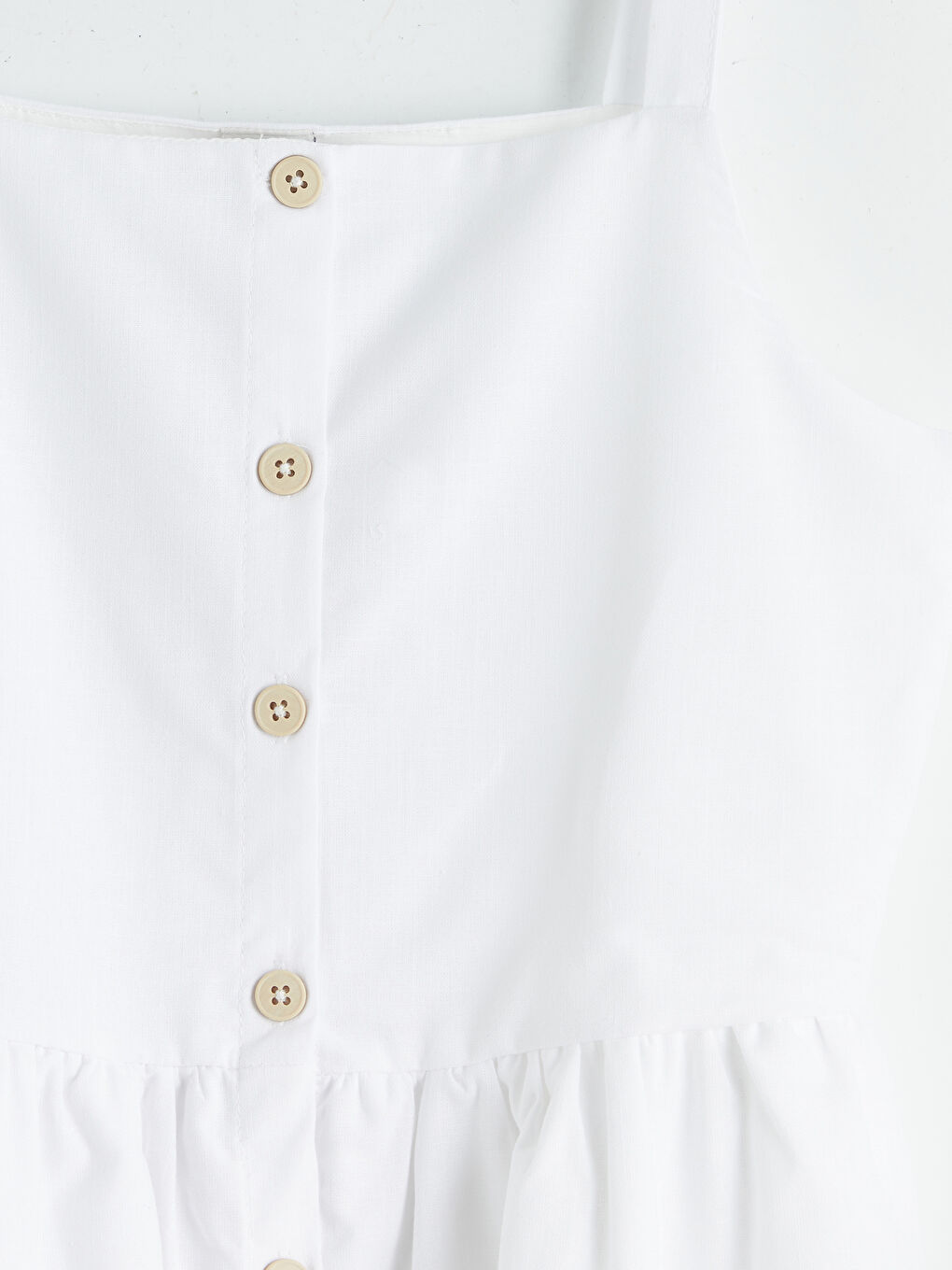 Beyaz Kare Yaka Askılı Kız Çocuk Poplin Elbise-2