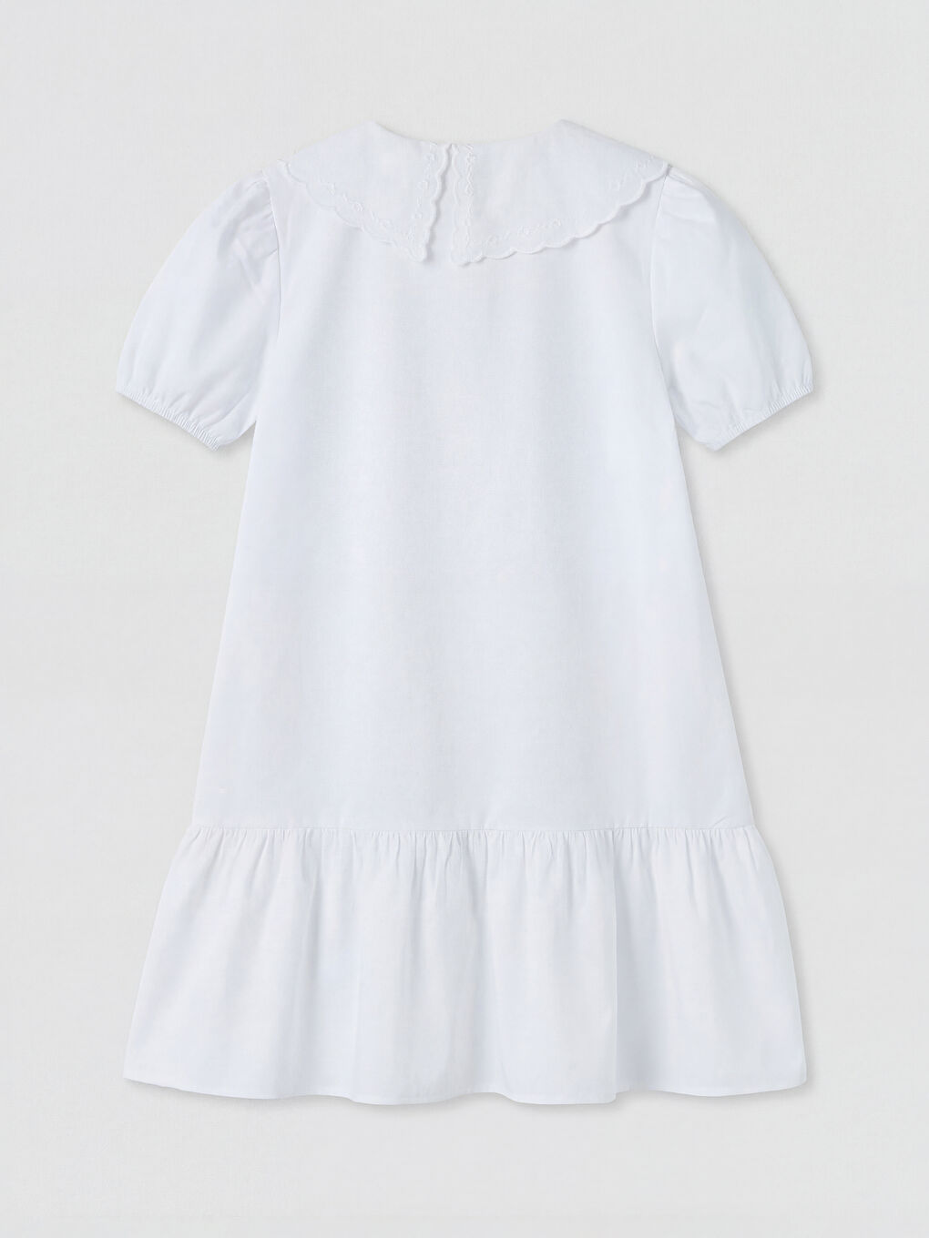 Beyaz Bebe Yaka Nakışlı Kız Çocuk Poplin Elbise-1