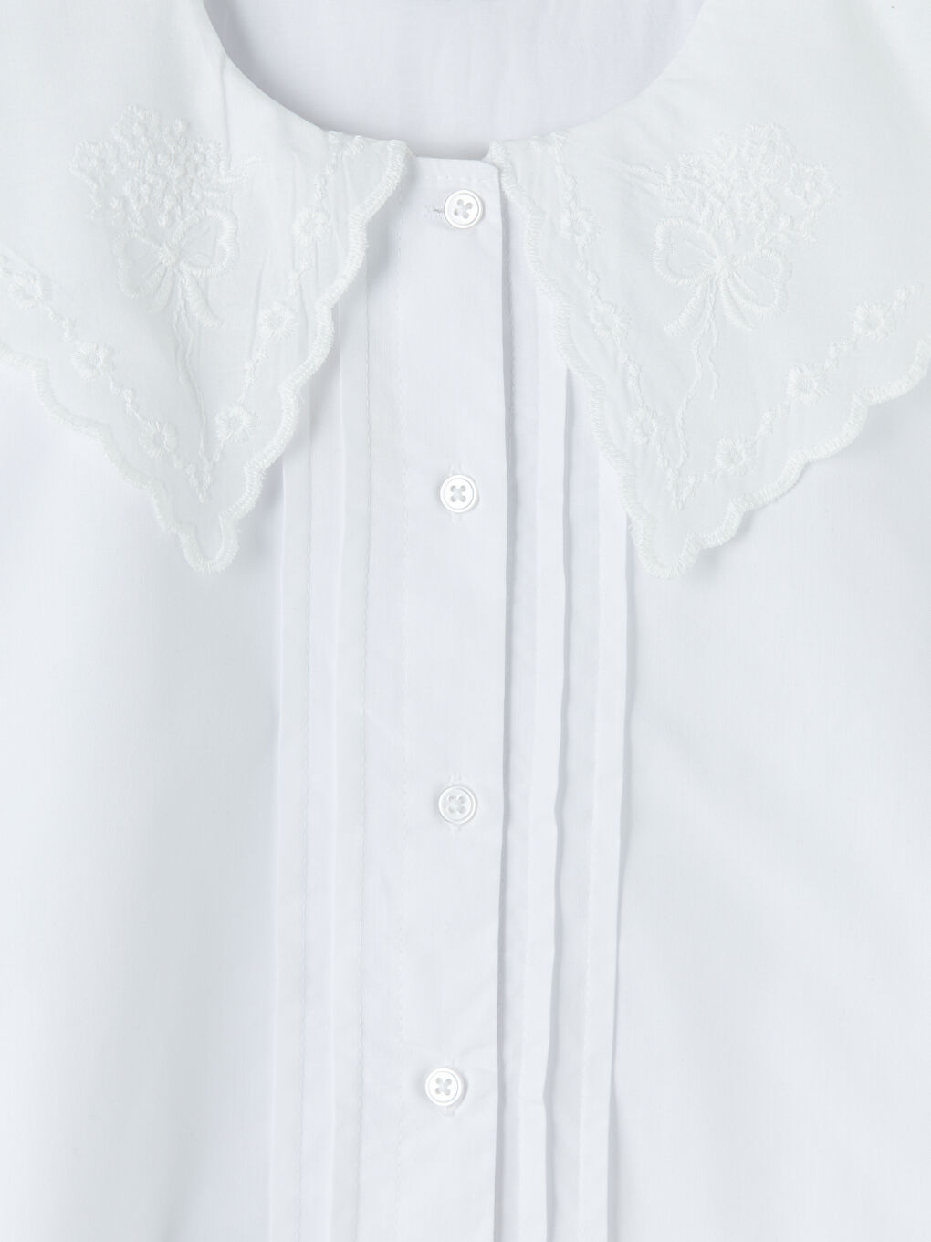 Beyaz Bebe Yaka Nakışlı Kız Çocuk Poplin Elbise-2