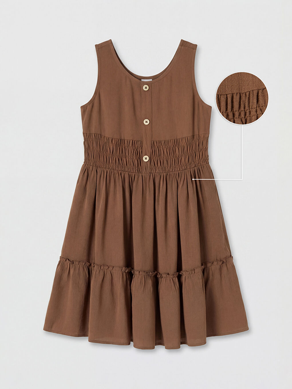 Kahverengi Bisiklet Yaka Kız Çocuk Katlı Elbise