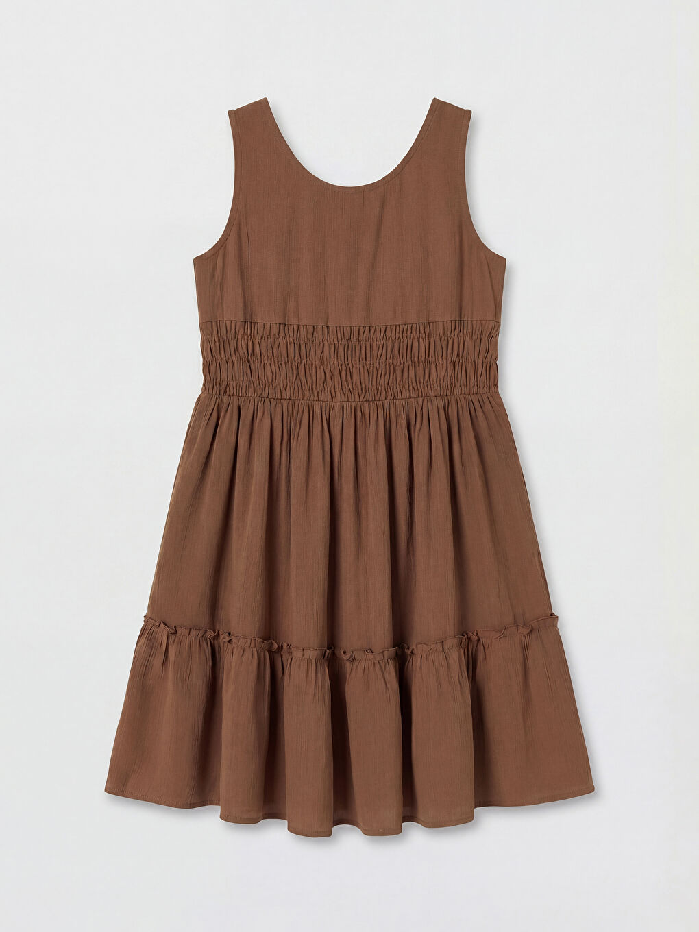Kahverengi Bisiklet Yaka Kız Çocuk Katlı Elbise-1
