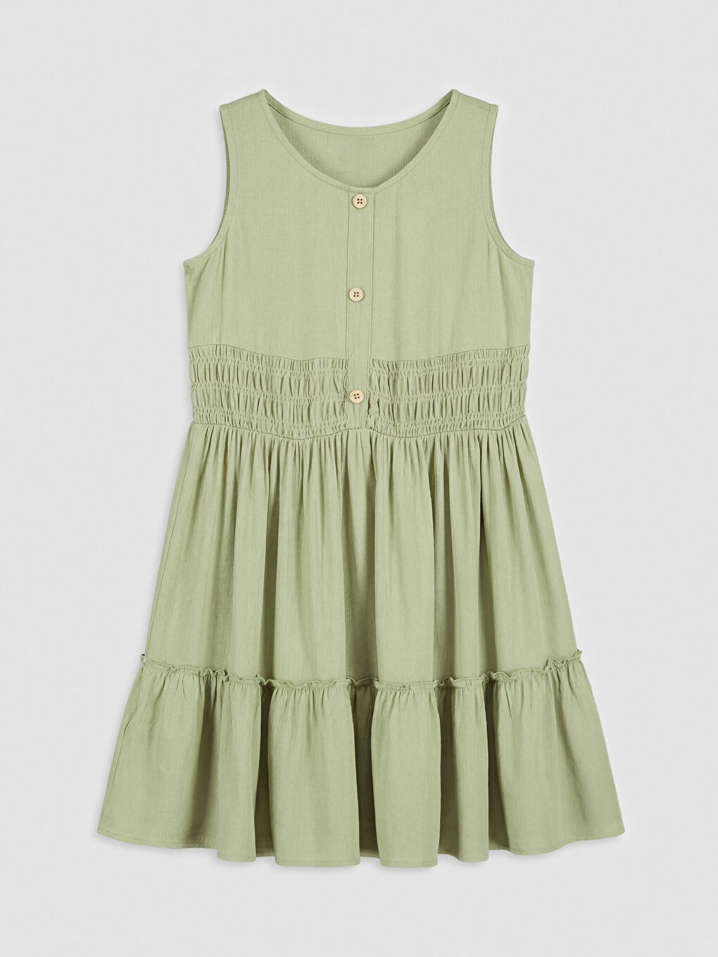 Yeşil Bisiklet Yaka Kız Çocuk Katlı Elbise