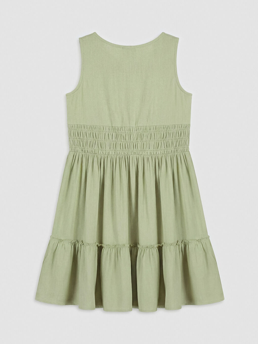 Yeşil Bisiklet Yaka Kız Çocuk Katlı Elbise-1