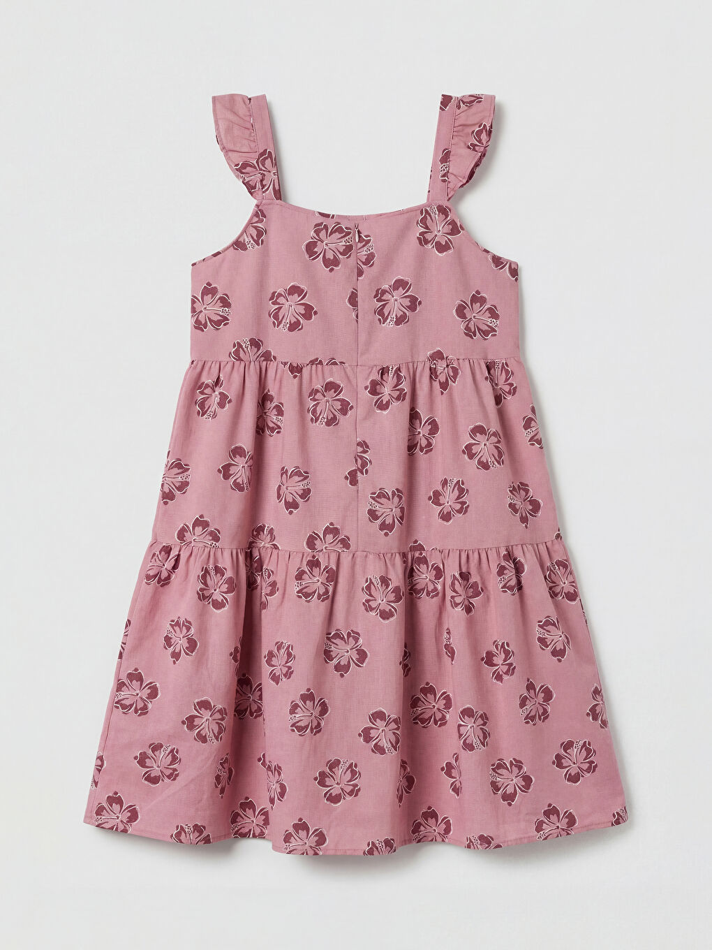 Pembe Kare Yaka Çiçekli Kız Çocuk Elbise-1