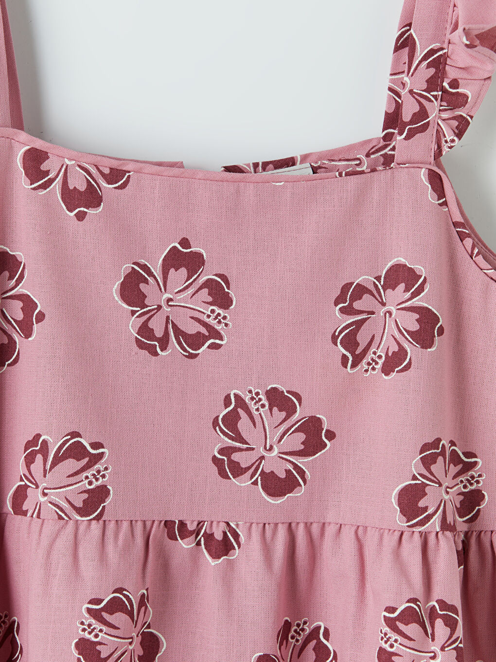 Pembe Kare Yaka Çiçekli Kız Çocuk Elbise-2