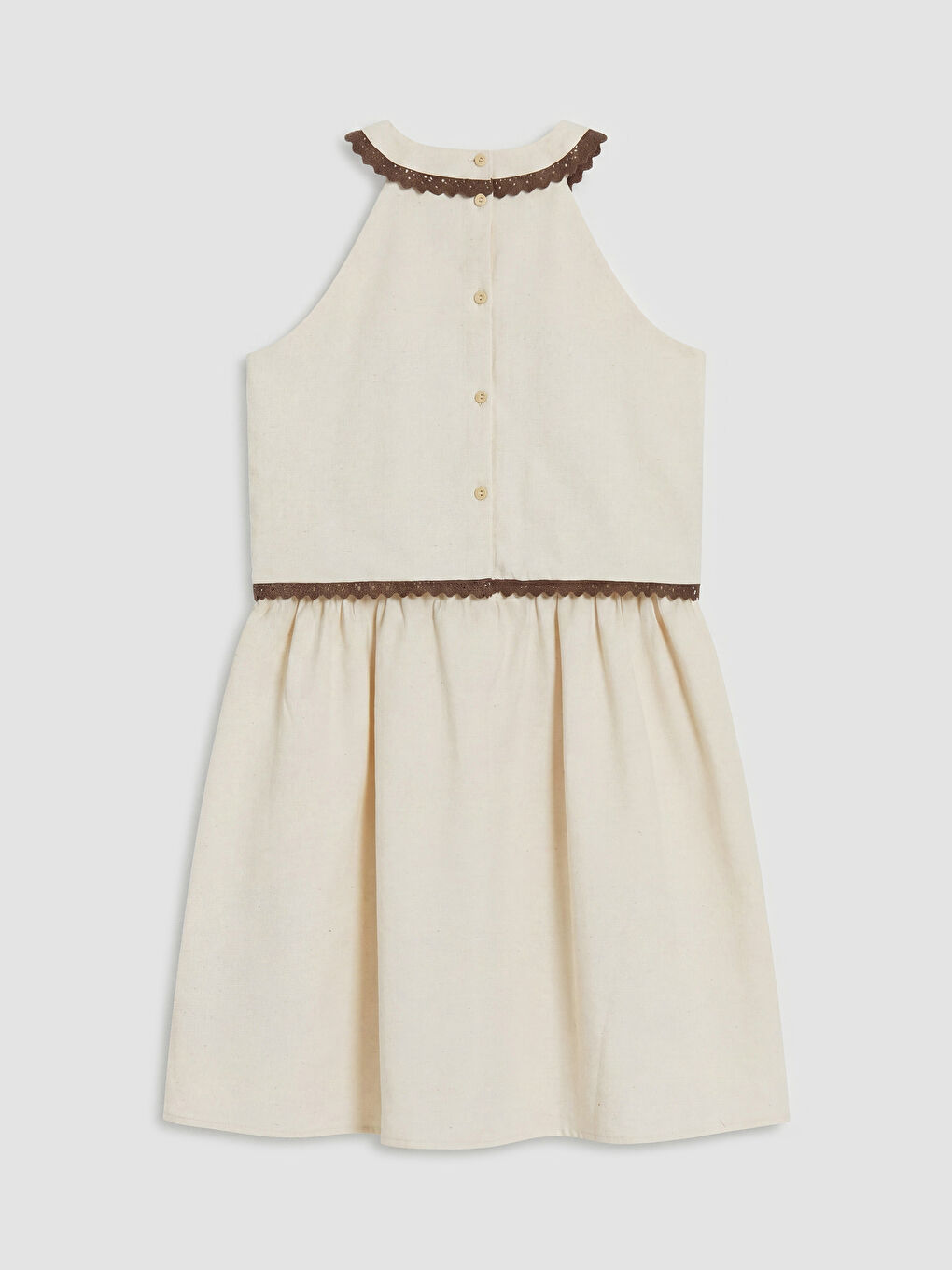 Beyaz Halter Yaka Kız Çocuk Keten Karışımlı Elbise-1