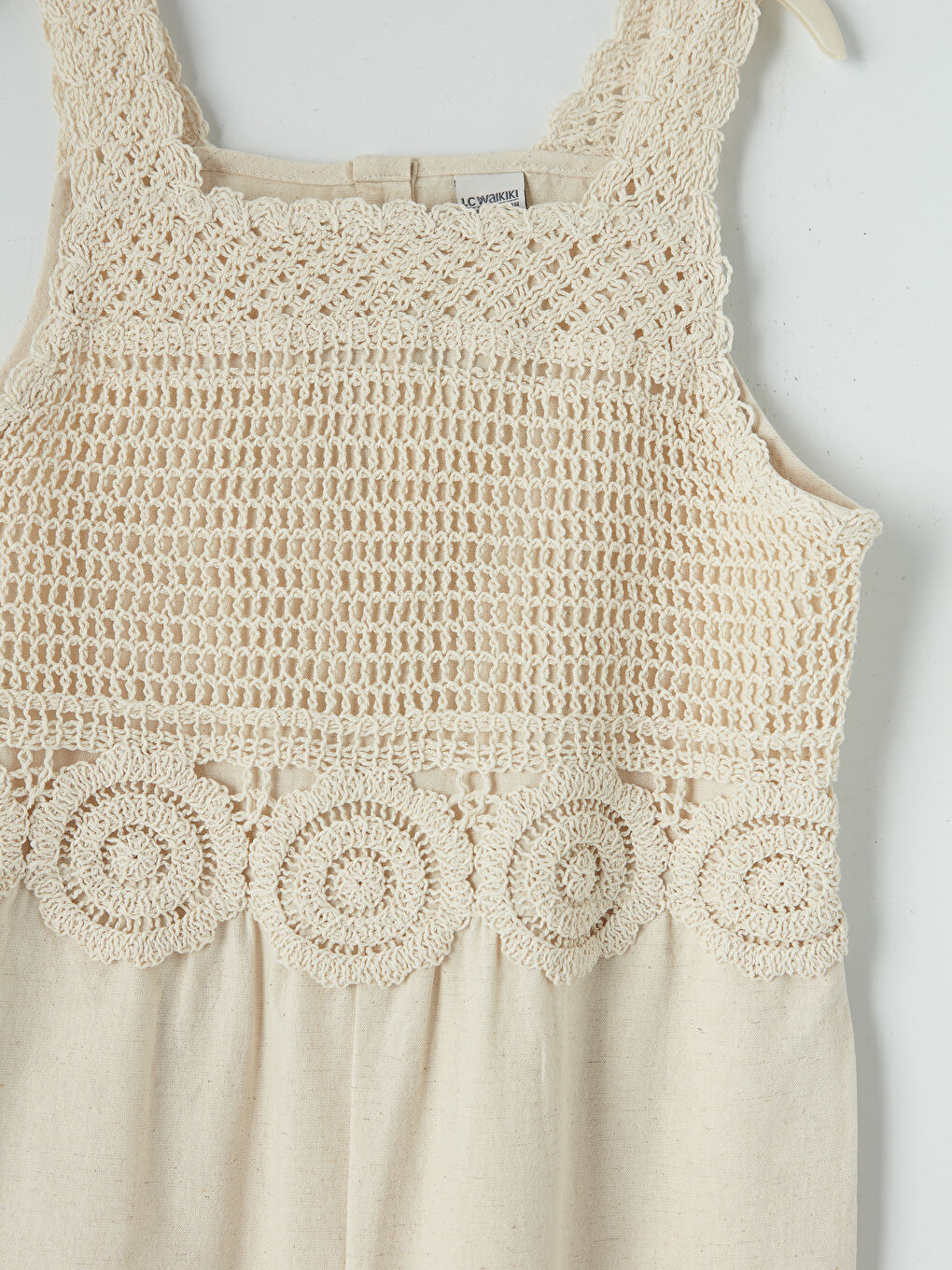 Ekru Dantel Detaylı Keten Karışımlı Kız Çocuk Tulum-2