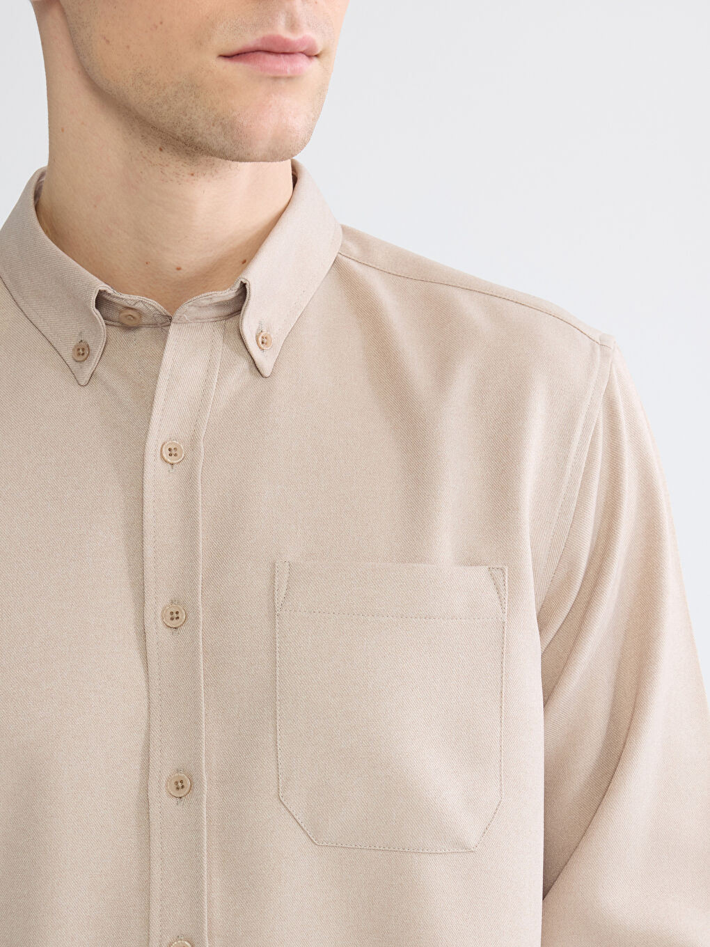 Bej Regular Fit Gabardin Erkek Gömlek-2