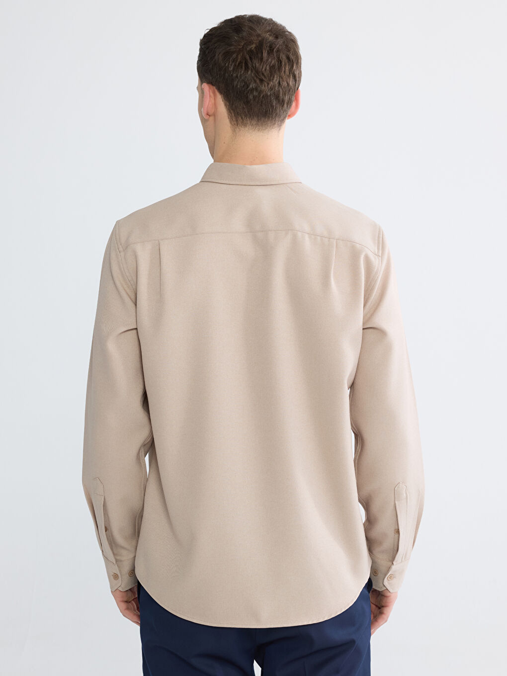 Bej Regular Fit Gabardin Erkek Gömlek-3