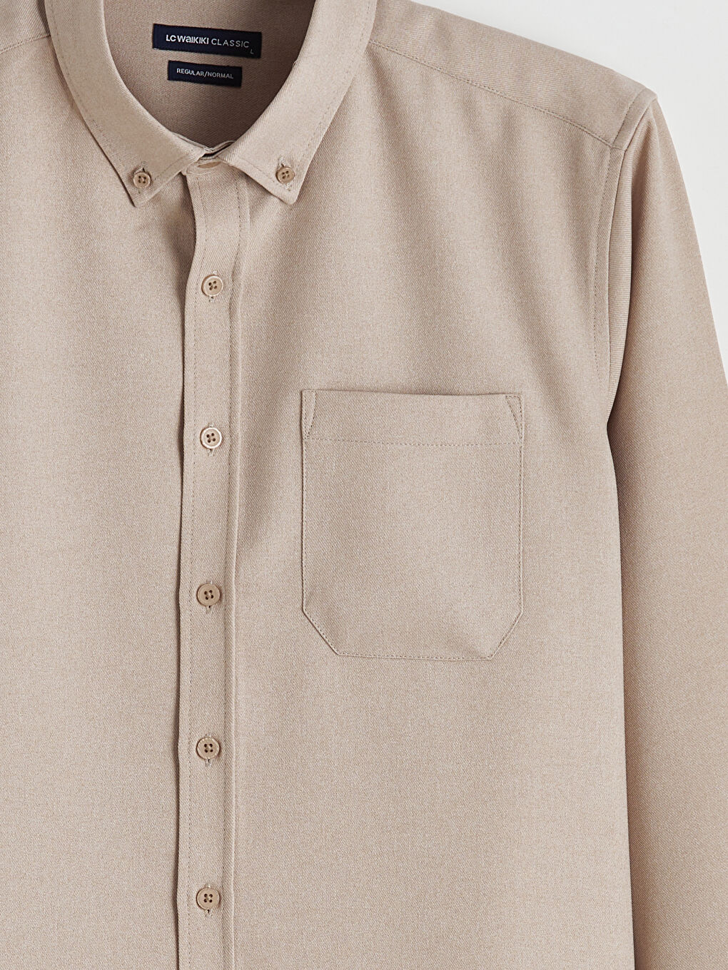 Bej Regular Fit Gabardin Erkek Gömlek-5