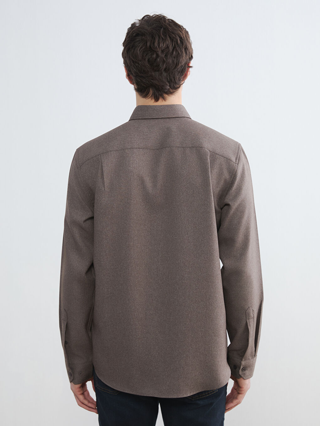 Kahverengi Regular Fit Gabardin Erkek Gömlek-3