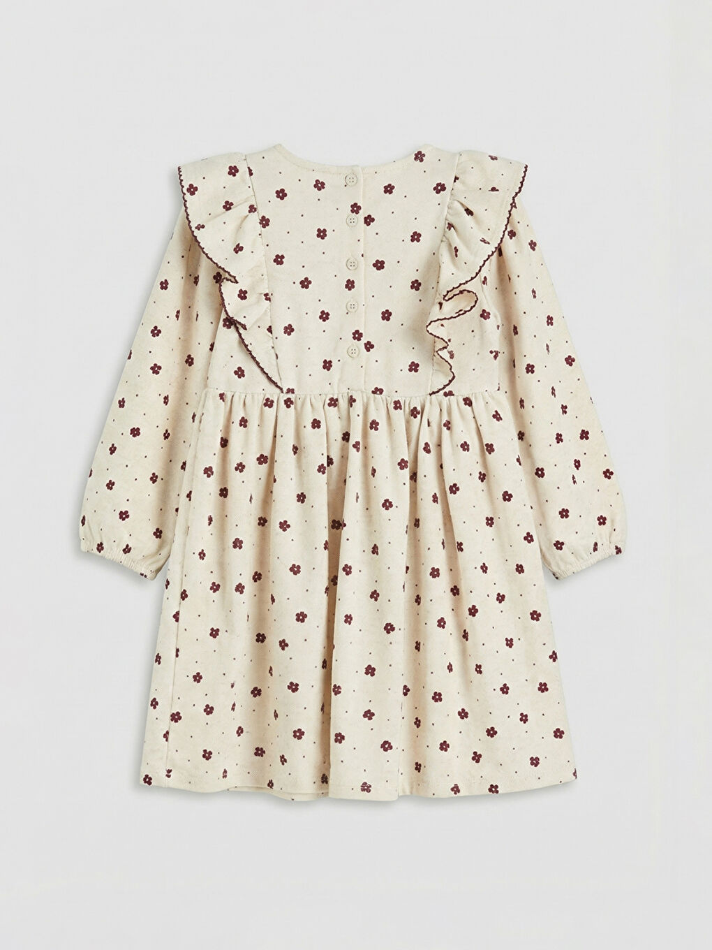 Ekru Bisiklet Yaka Çiçekli Kız Çocuk Elbise-1