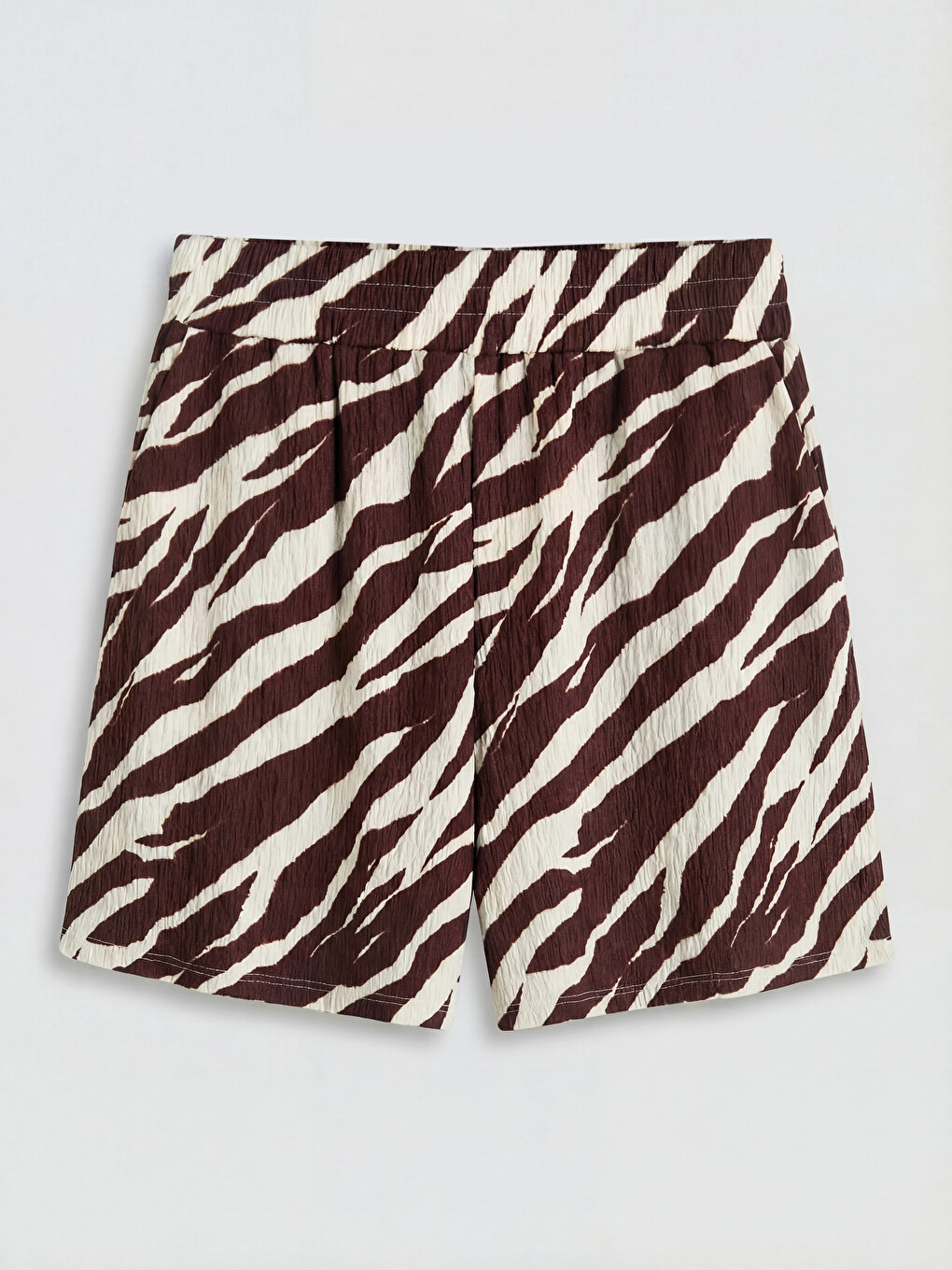 Beli Lastikli Zebra Desenli Kadın Şort-5