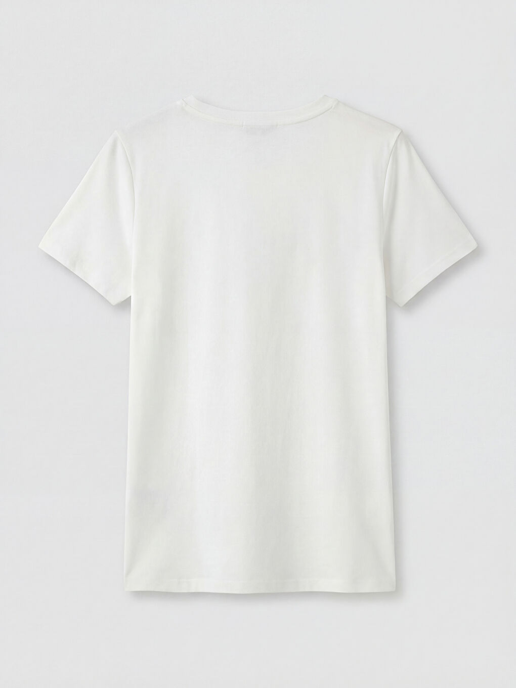 Beyaz Bisiklet Yaka Kelebek Baskılı Kadın Tişört-5