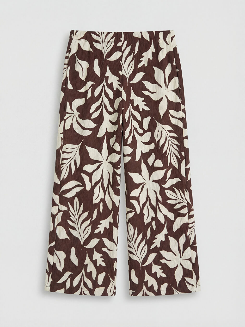 Kahverengi Beli Lastikli Çiçekli Kadın Kapri-1