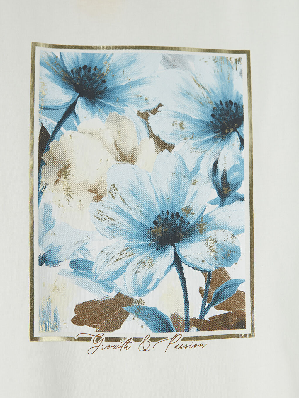 Ekru Bisiklet Yaka Baskılı Kadın Tişört-2