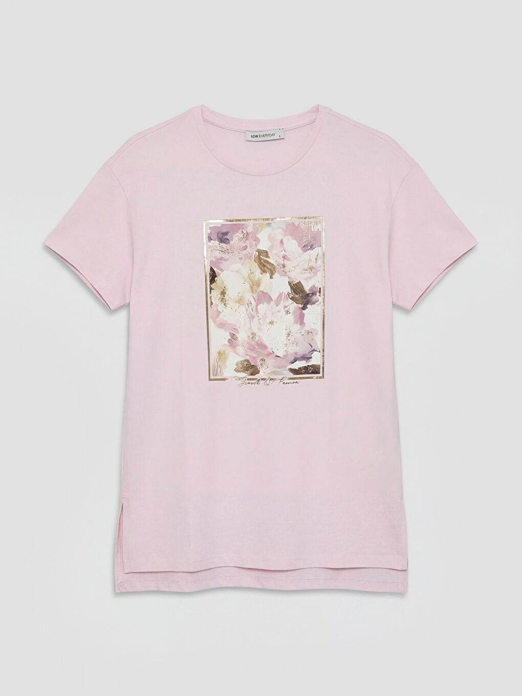 Lila Bisiklet Yaka Baskılı Kadın Tişört-4