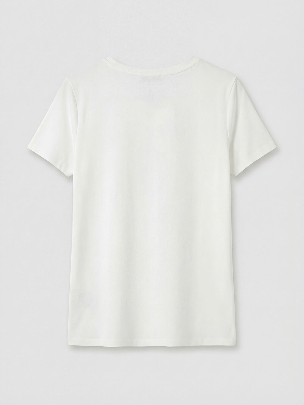 Beyaz Bisiklet Yaka Çiçekli Kadın Tişört-5