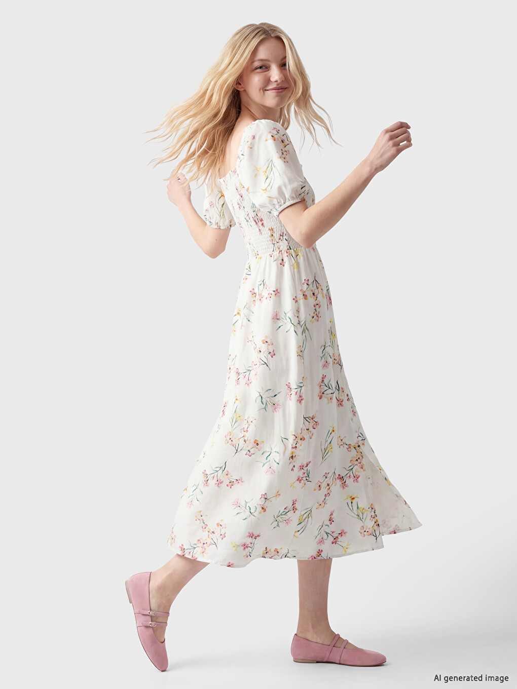 Floral Ruched Linen-blend Dress