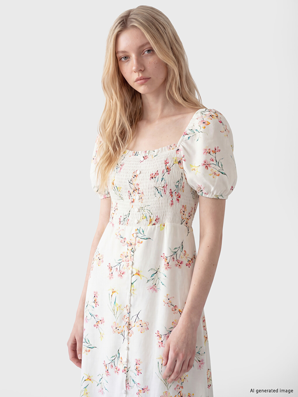 Floral Ruched Linen-blend Dress-1