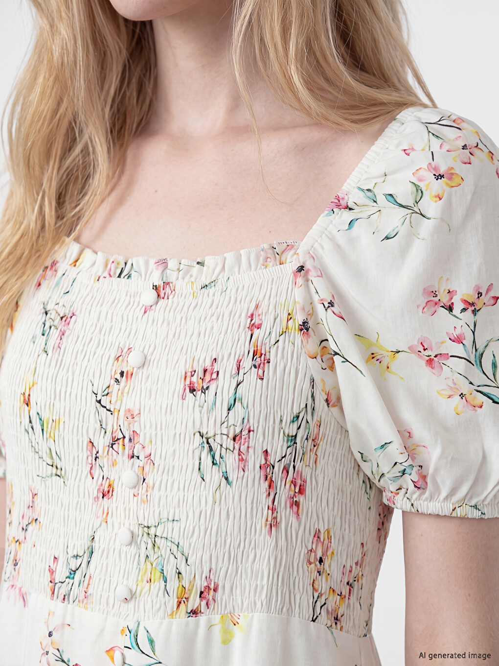 Floral Ruched Linen-blend Dress-2