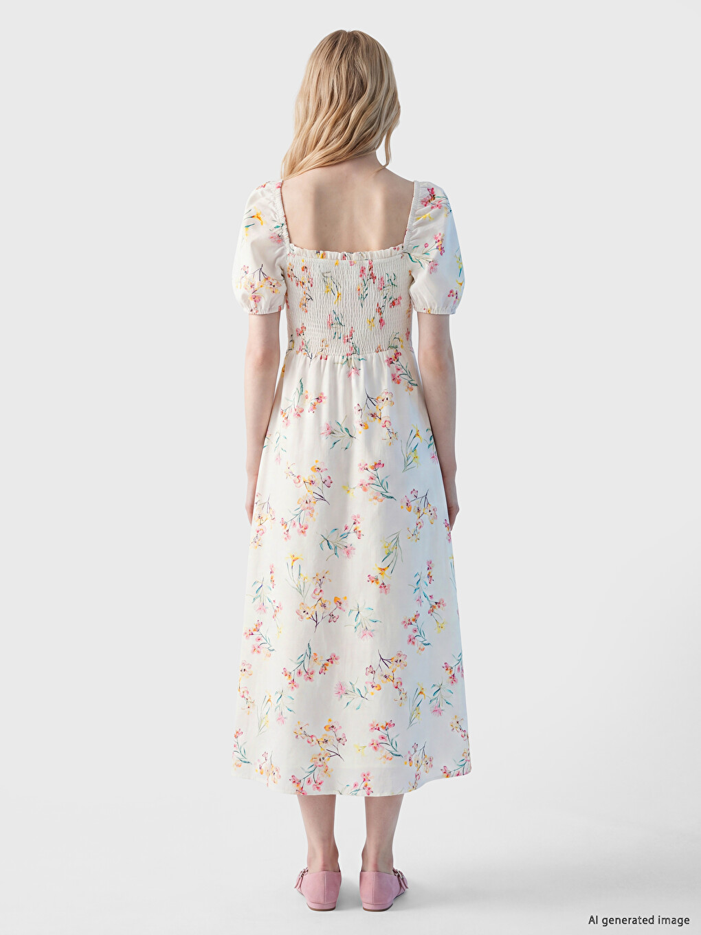 Floral Ruched Linen-blend Dress-3