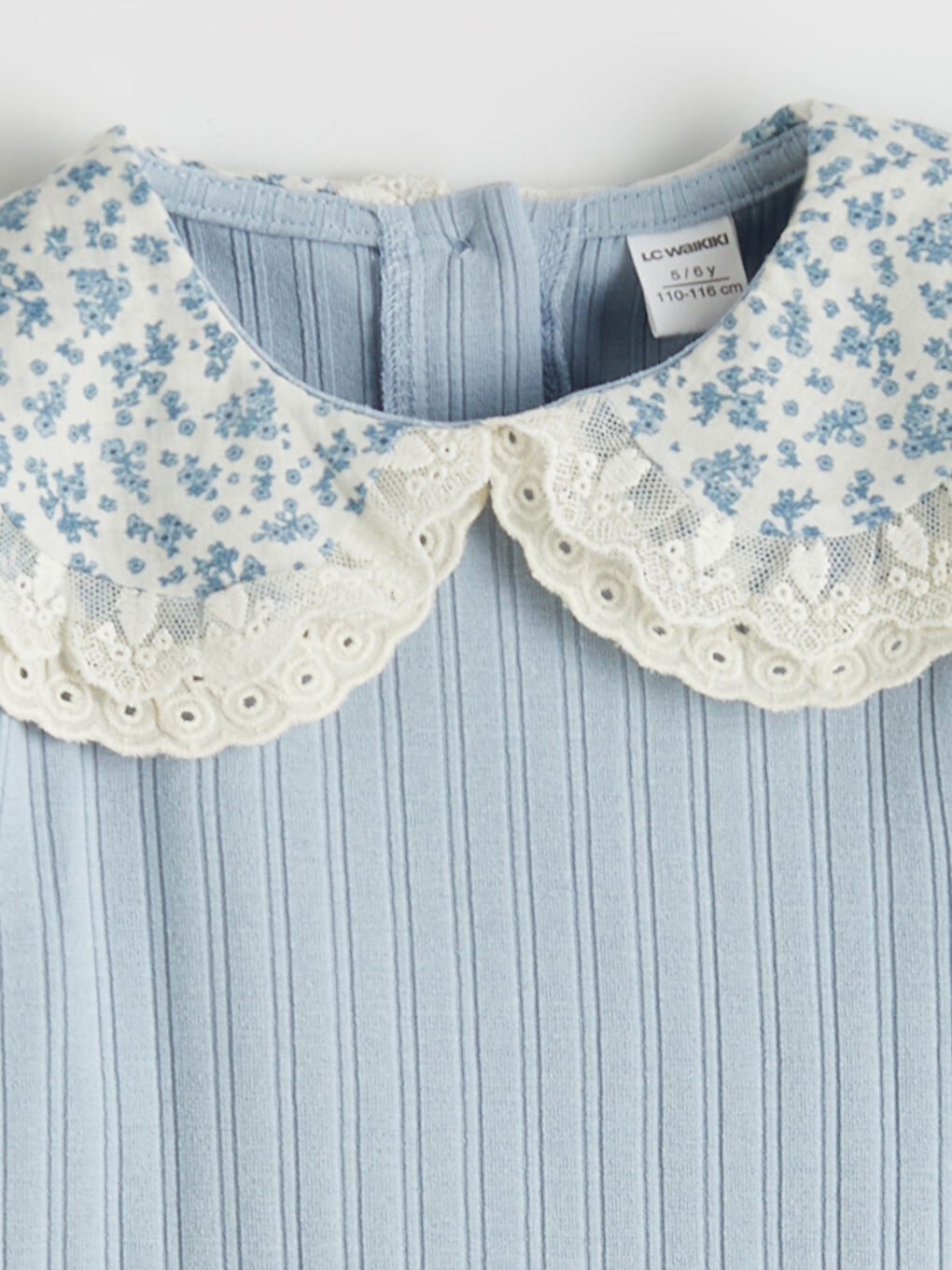 Mavi Çiçek Desenli Kız Çocuk Bluz ve Tayt-2