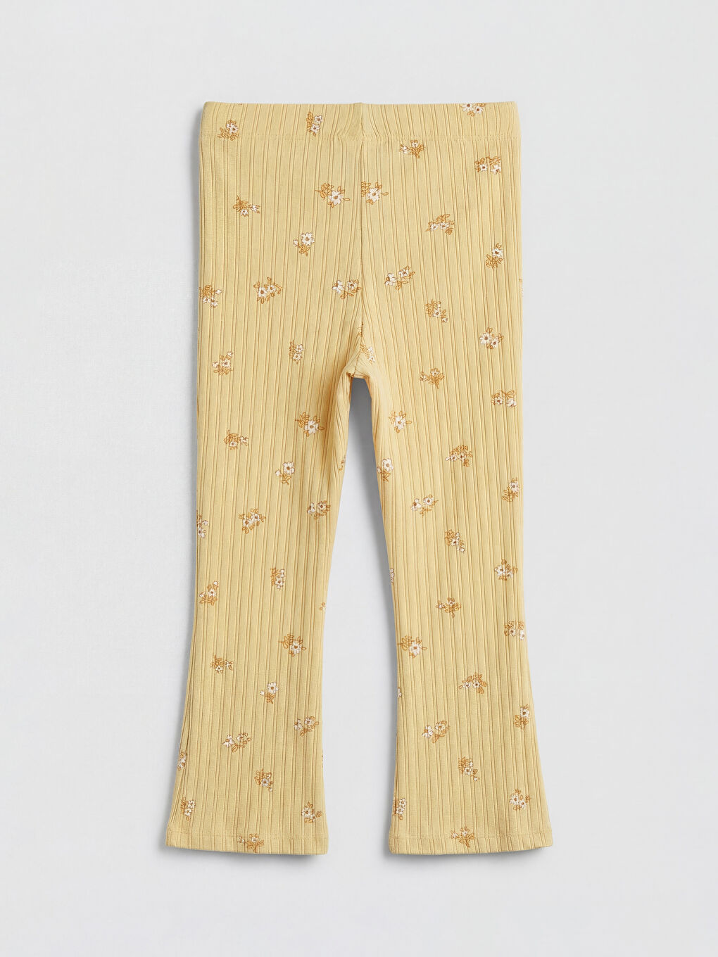 Sarı Çiçek Desenli Kız Çocuk Fitilli Bluz ve Tayt	-7