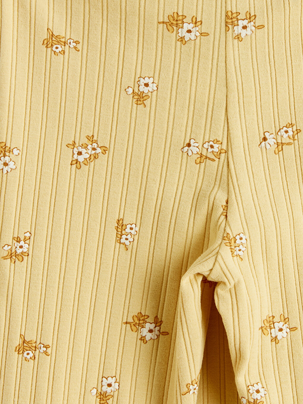 Sarı Çiçek Desenli Kız Çocuk Fitilli Bluz ve Tayt	-9