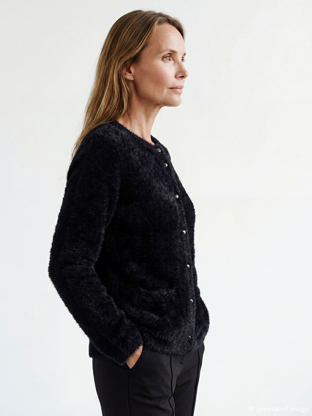 كارديجان حريمي بكول مدور وتفاصيل لامعة.