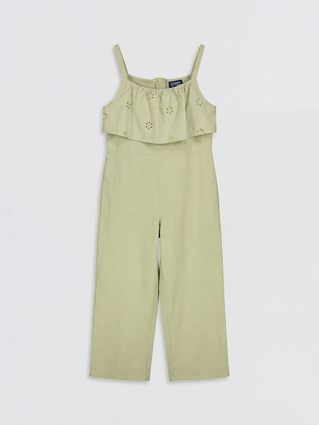 Yeşil Keten Karışımlı Fisto Detaylı Kız Çocuk Salopet