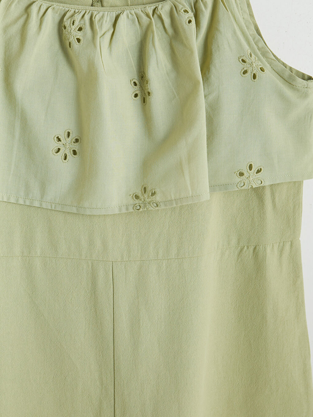 Yeşil Keten Karışımlı Fisto Detaylı Kız Çocuk Salopet-2