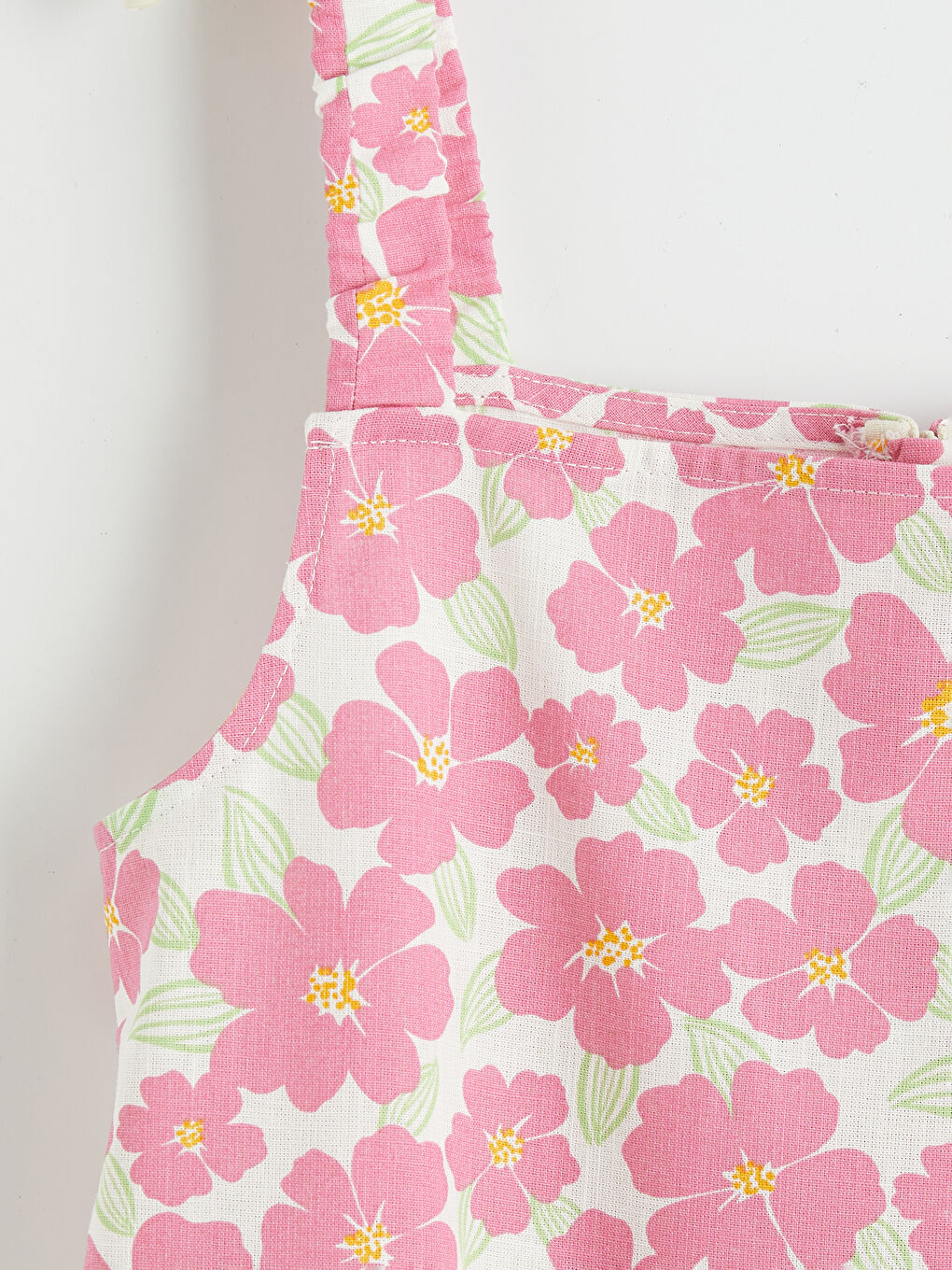 Pembe Kare Yaka Çiçekli Kız Çocuk Poplin Elbise-2