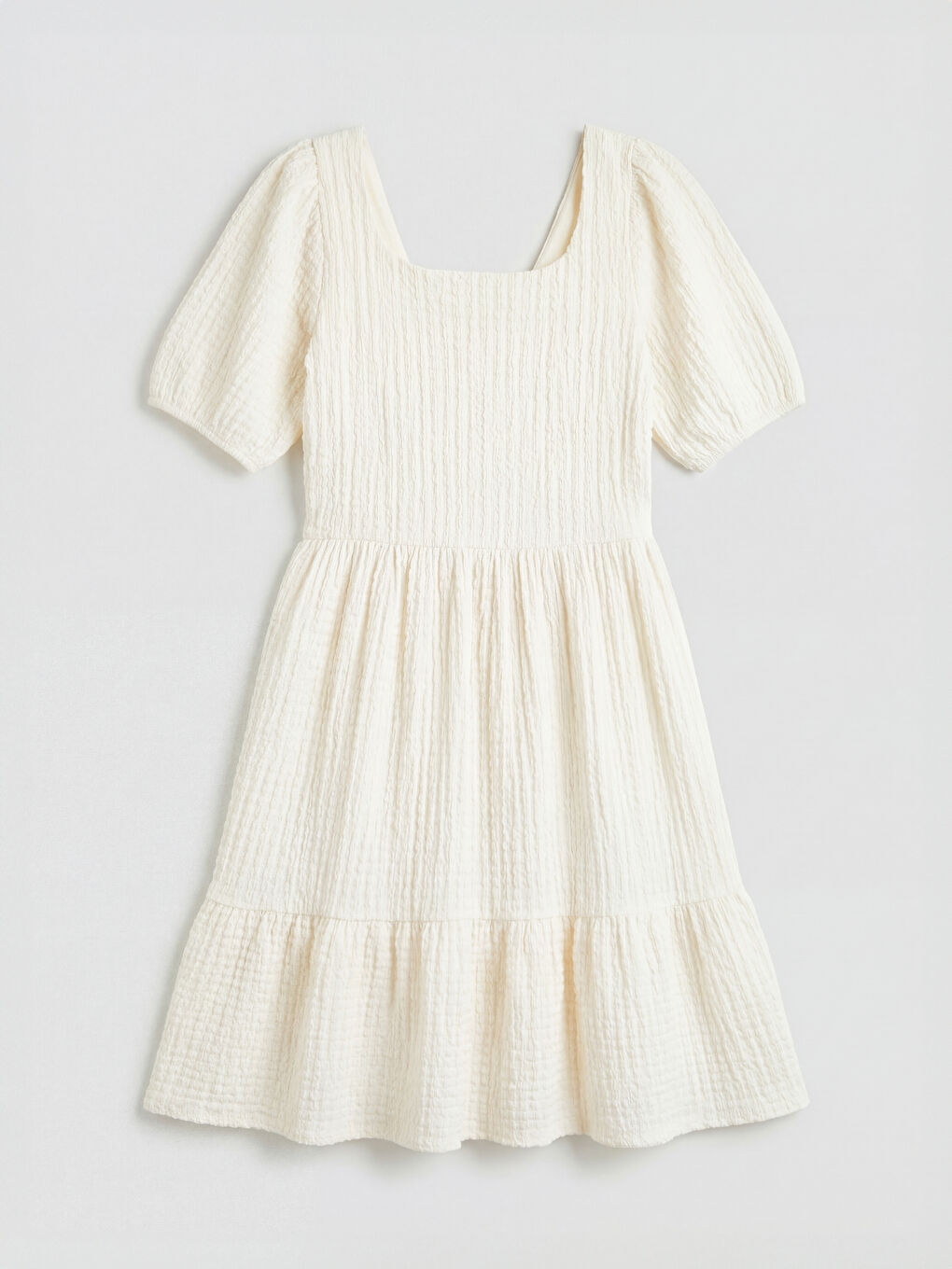 Beyaz Kare Yaka Kız Çocuk Elbise