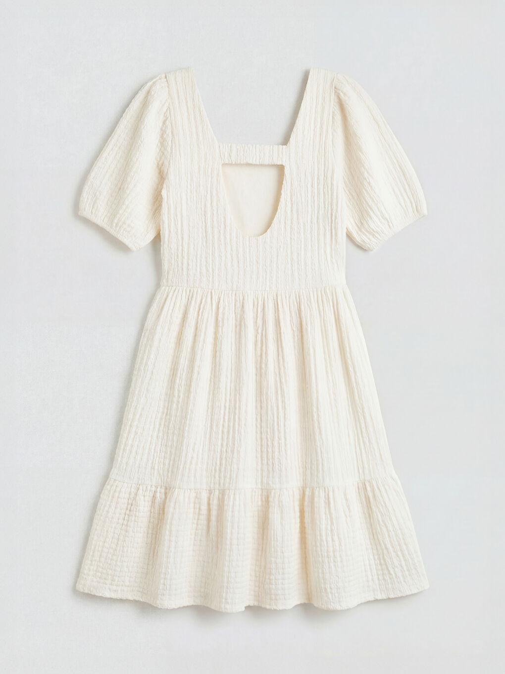 Beyaz Kare Yaka Kız Çocuk Elbise-1