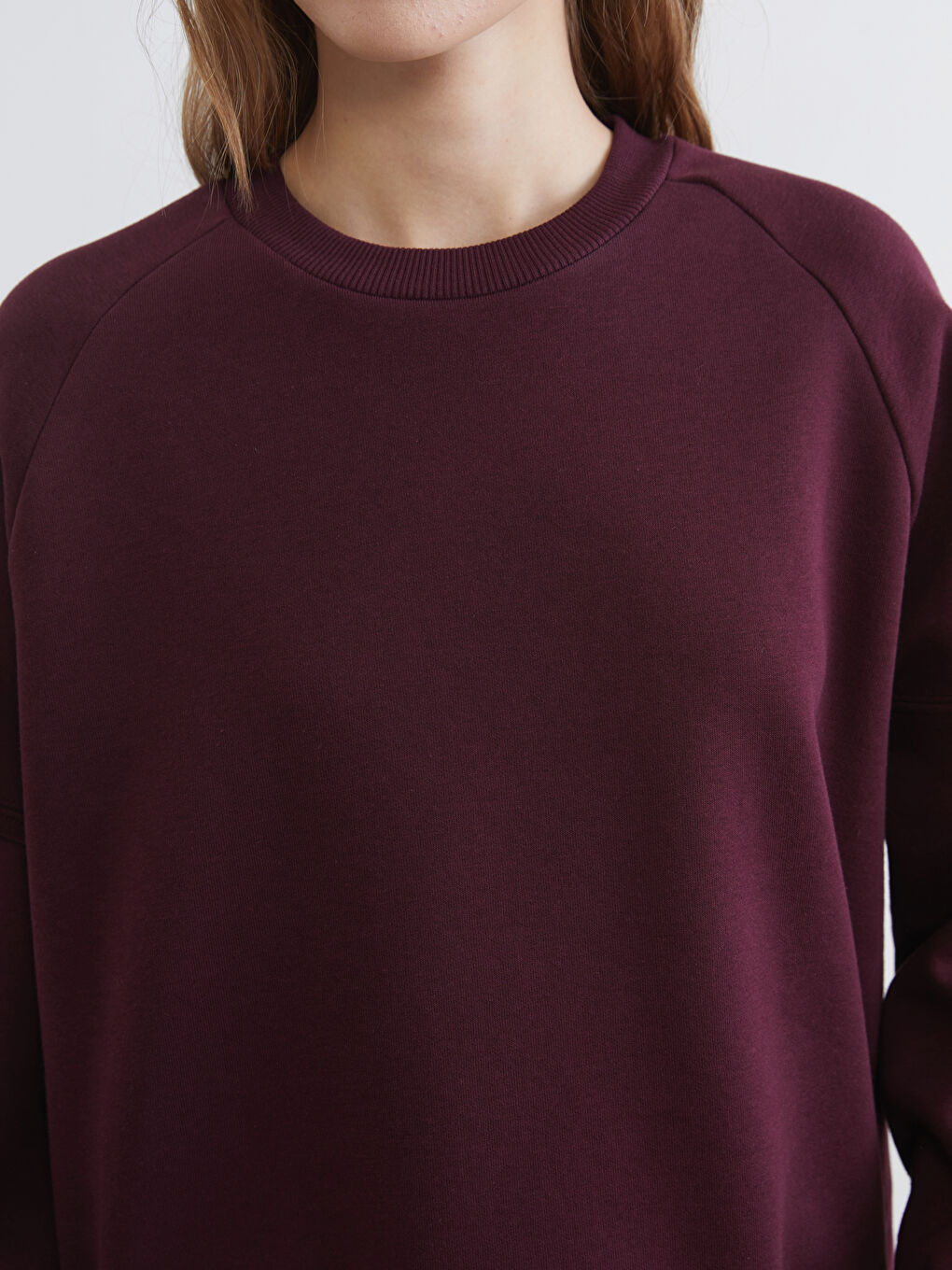 Bordo Bisiklet Yaka Oversize Kadın Kalın Sweatshirt-2