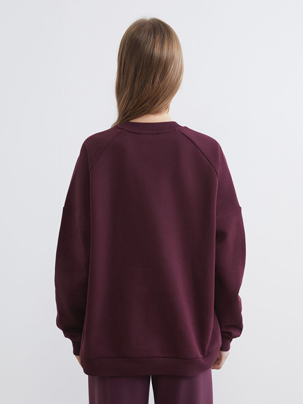 Bordo Bisiklet Yaka Oversize Kadın Kalın Sweatshirt-3
