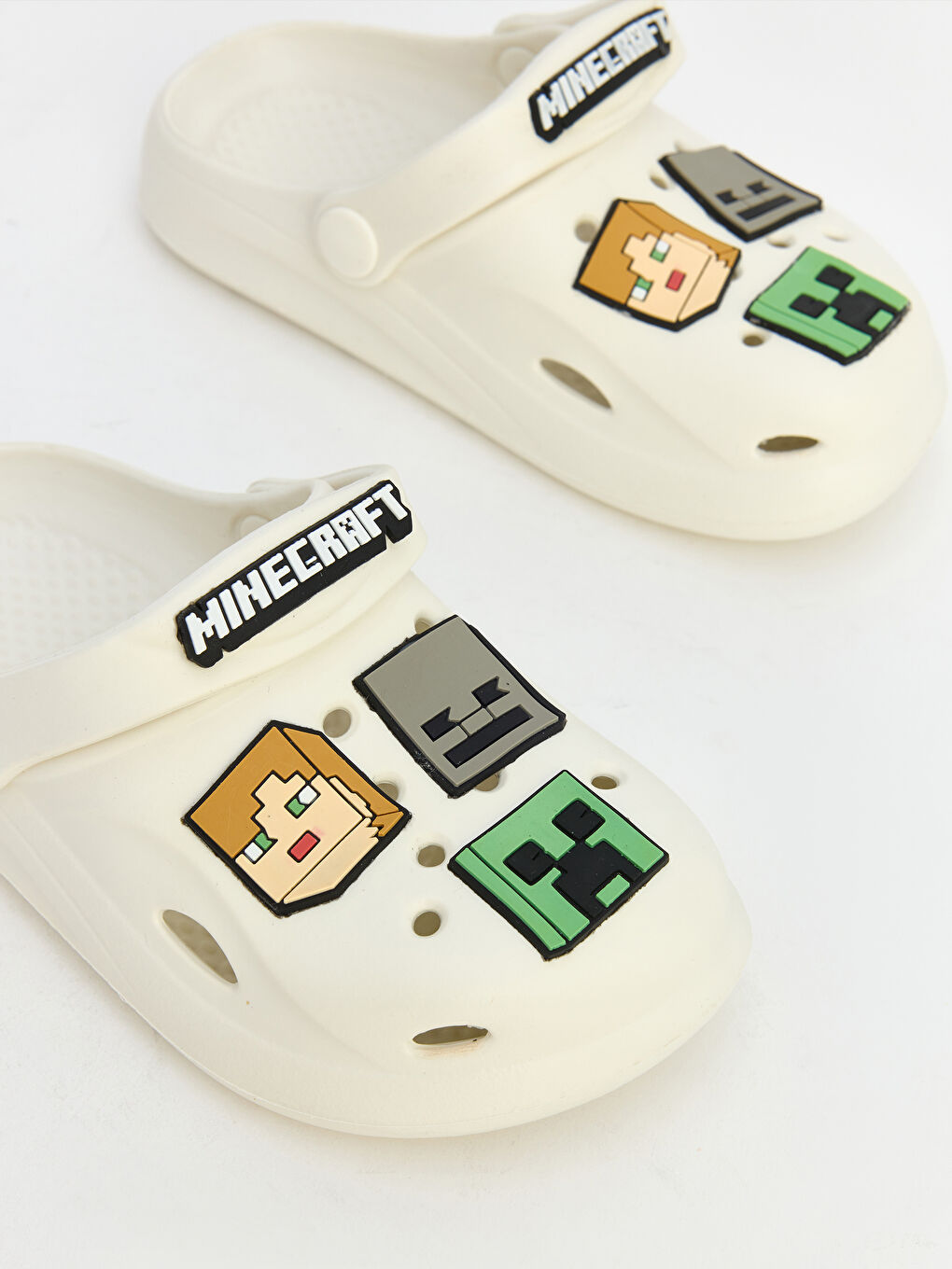Beyaz Minecraft Baskılı Erkek Çocuk Plaj Sandaleti-1
