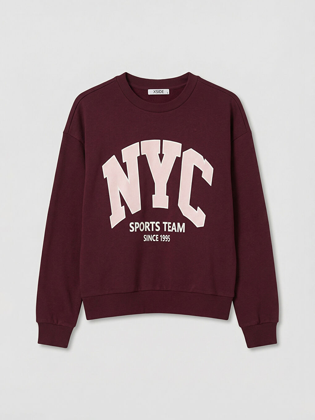 Bordo NYC Baskılı Oversize Kadın Kalın Sweatshirt
