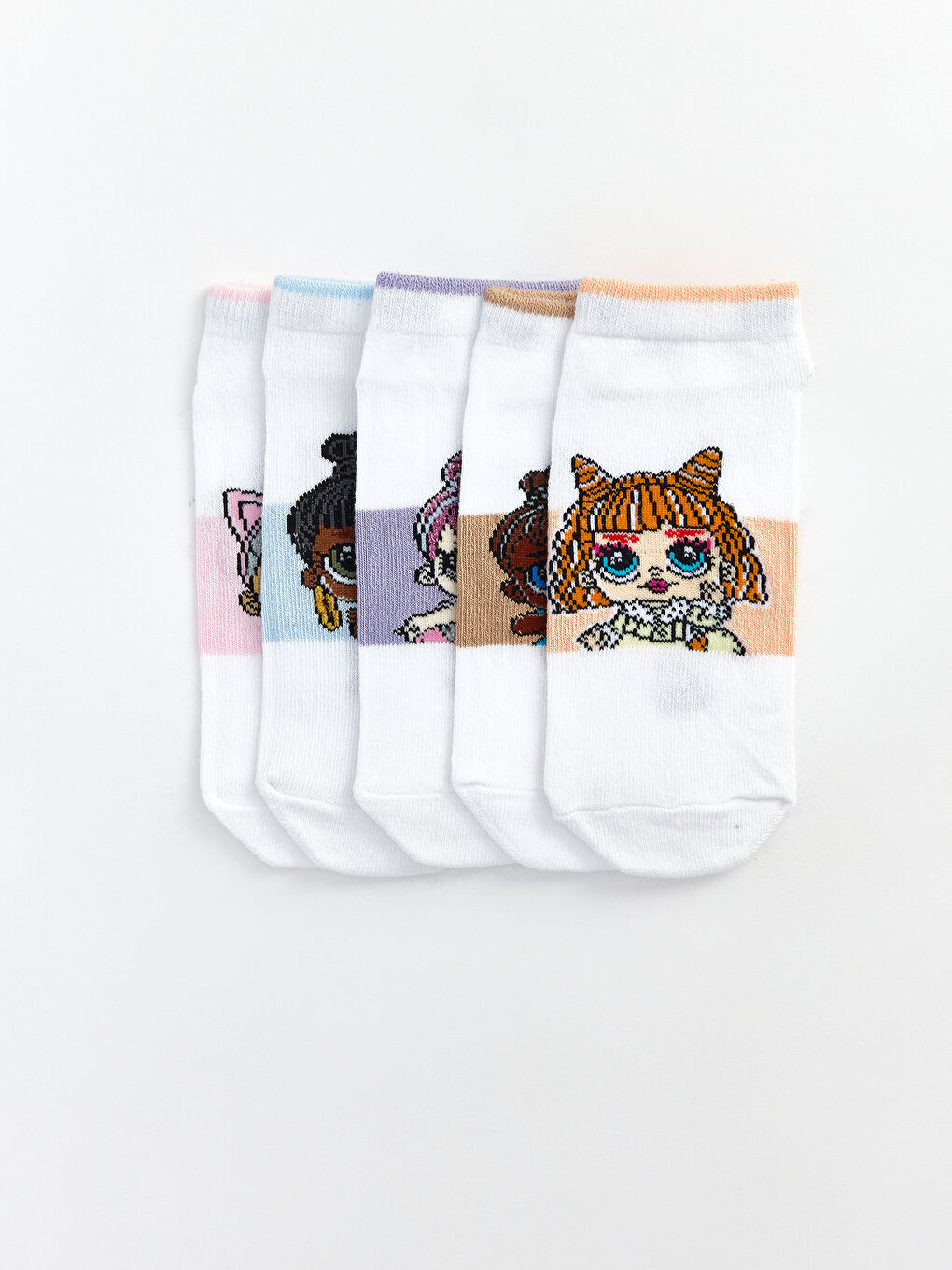 Beyaz LOL Desenli Kız Çocuk Patik Çorap 5'li