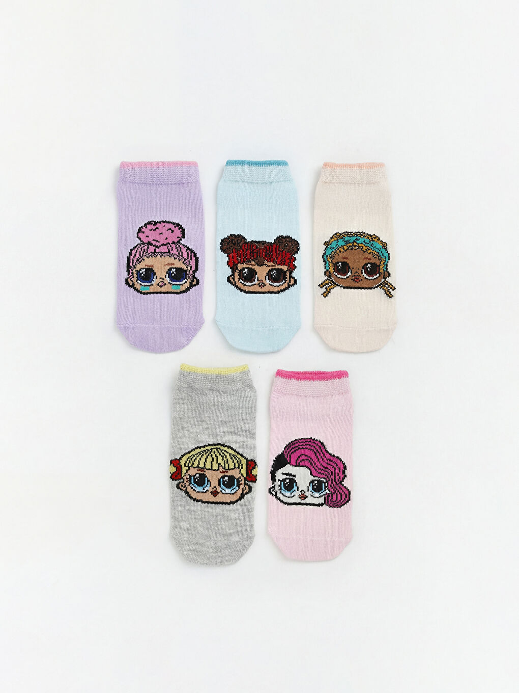Lila LOL Baskılı Kız Çocuk Patik Çorap 5'li