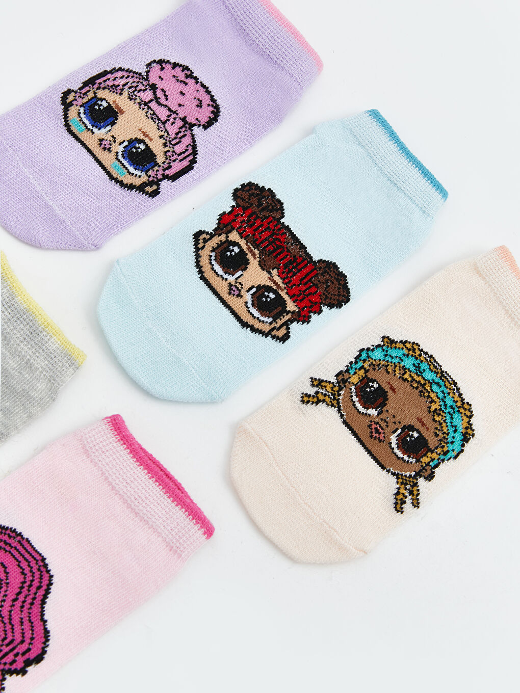 Lila LOL Baskılı Kız Çocuk Patik Çorap 5'li-1