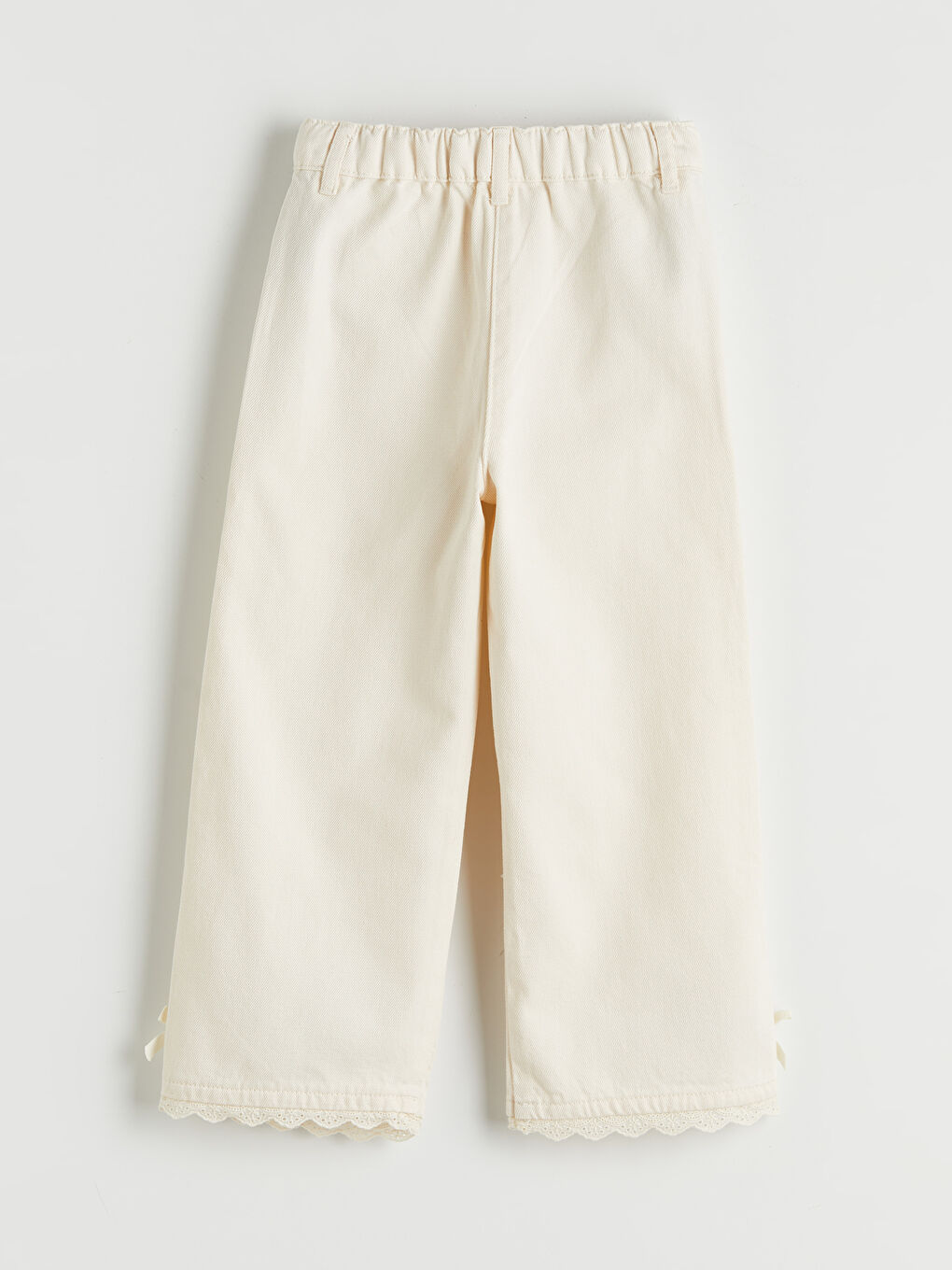 Ekru Fiyonk Detaylı Kız Çocuk Gabardin Pantolon-1
