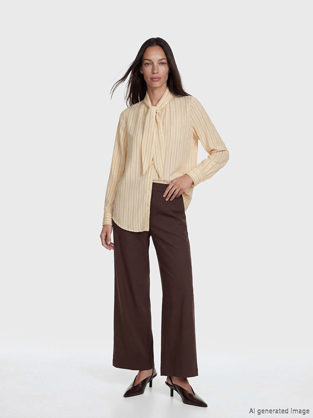 Ekru Çizgili Oversize Kadın Gömlek Tunik-2