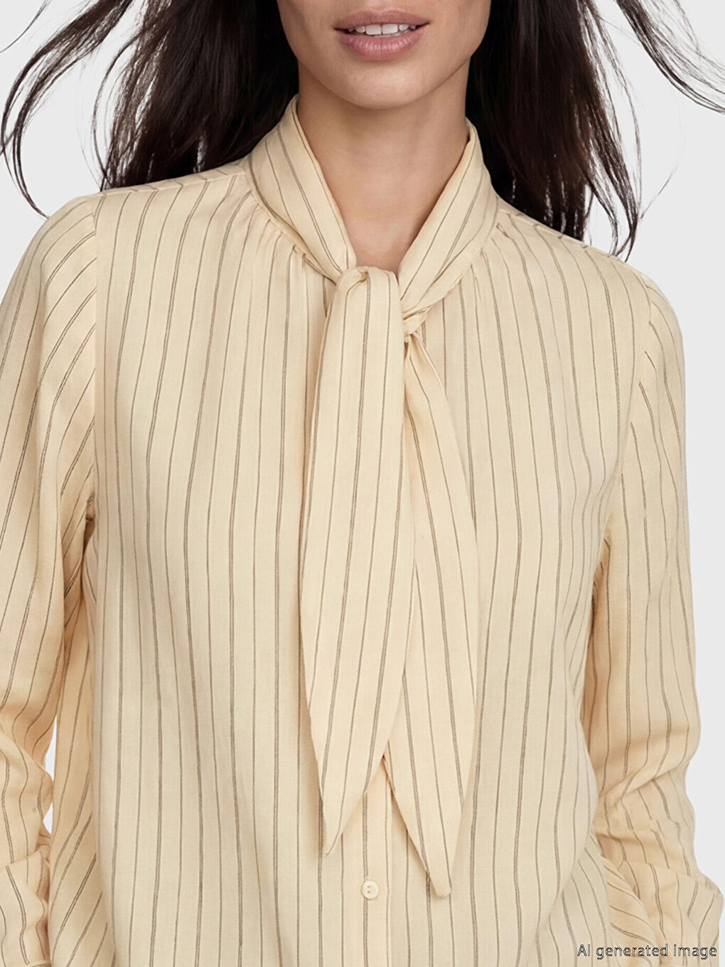 Ekru Çizgili Oversize Kadın Gömlek Tunik-3