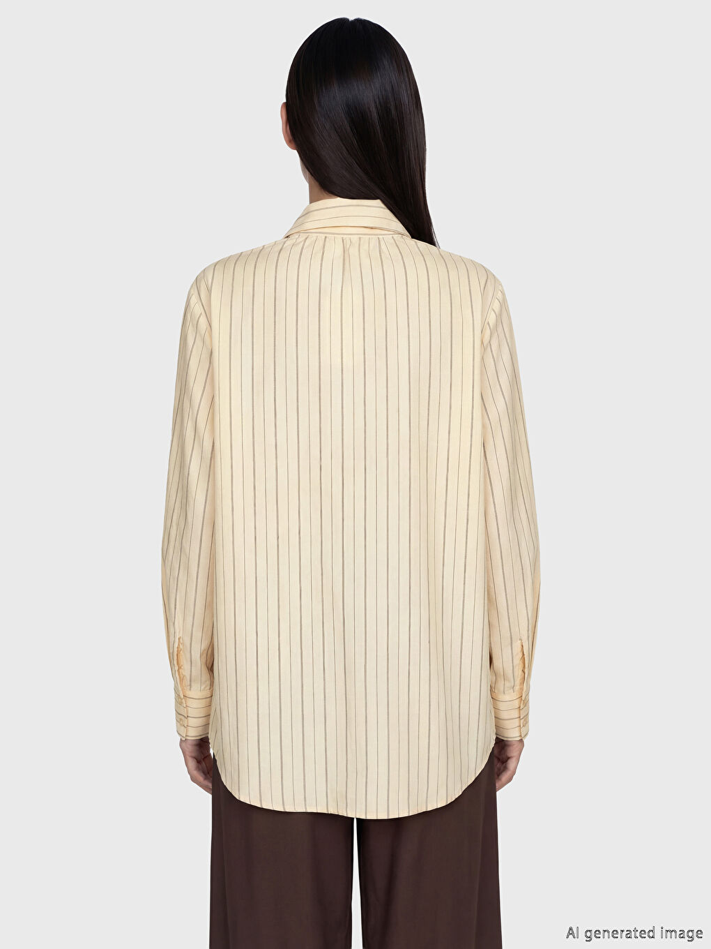 Ekru Çizgili Oversize Kadın Gömlek Tunik-4