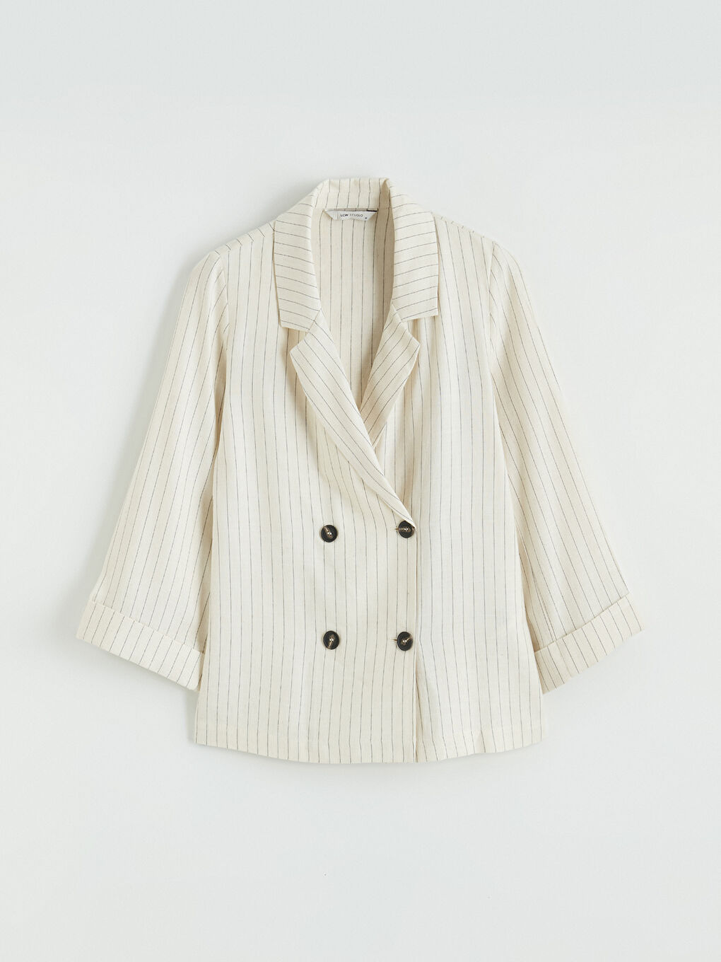 Bej Kruvaze Yaka Keten Karışımlı Kadın Blazer Ceket