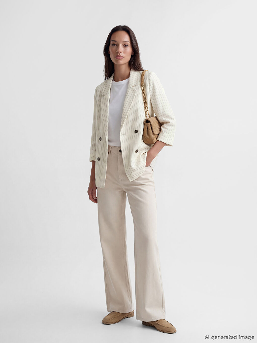 Bej Kruvaze Yaka Keten Karışımlı Kadın Blazer Ceket-4