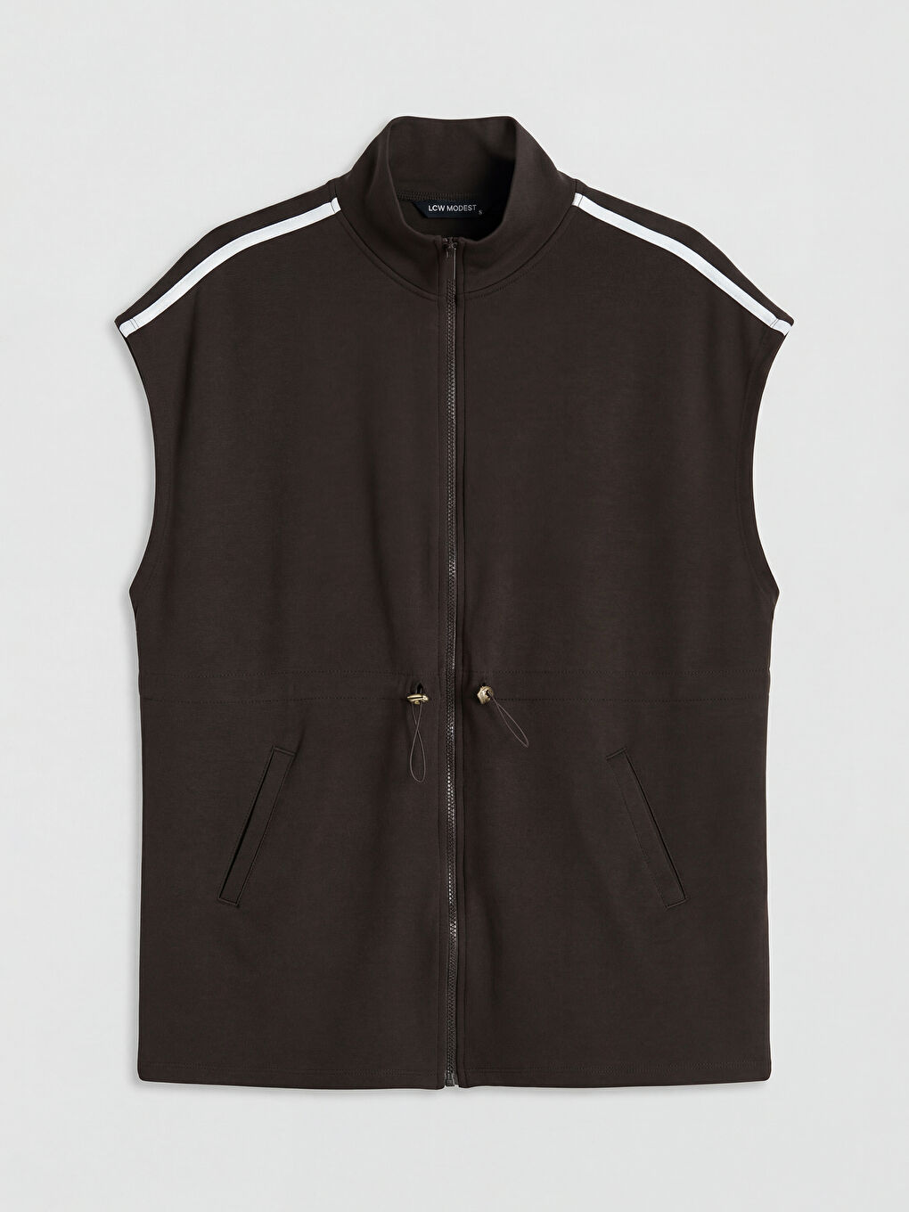 Kahverengi Dik Yaka Oversize Kadın Yelek